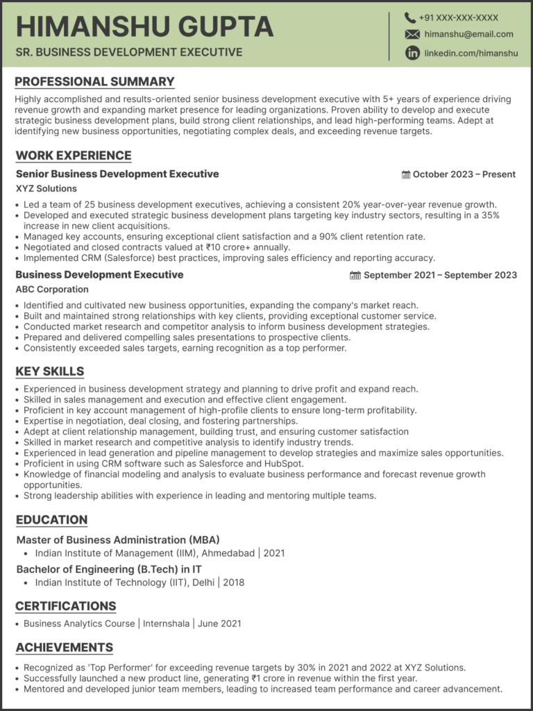 key skills for business development executive